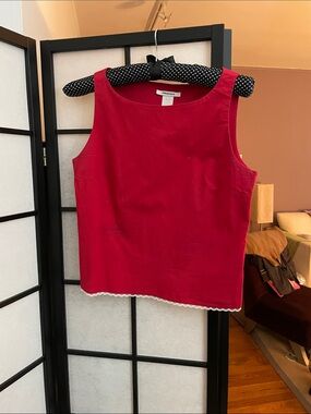 Women's Red Sleeveless Cotton Tank with Lace Trim